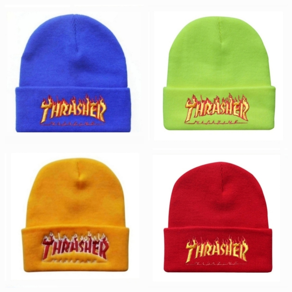 NEW Thrasher Magazine Retro Beanie Embroidered Flame Logo Choose Your Co…